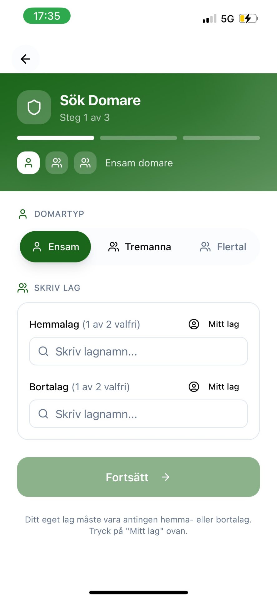 Preall-appen: boka domare i tre steg.